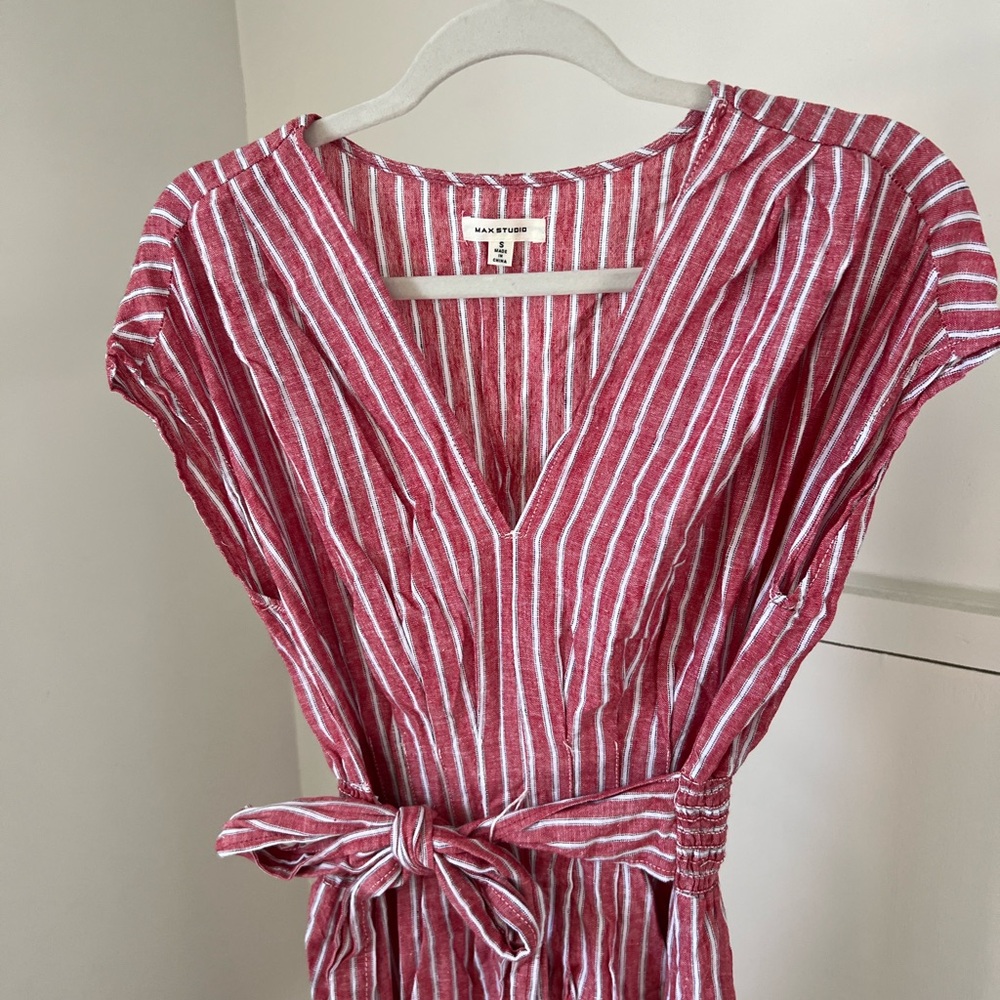 Max Studio Red and White Wrap Midi Sundress with Cap Dolman Sleeves